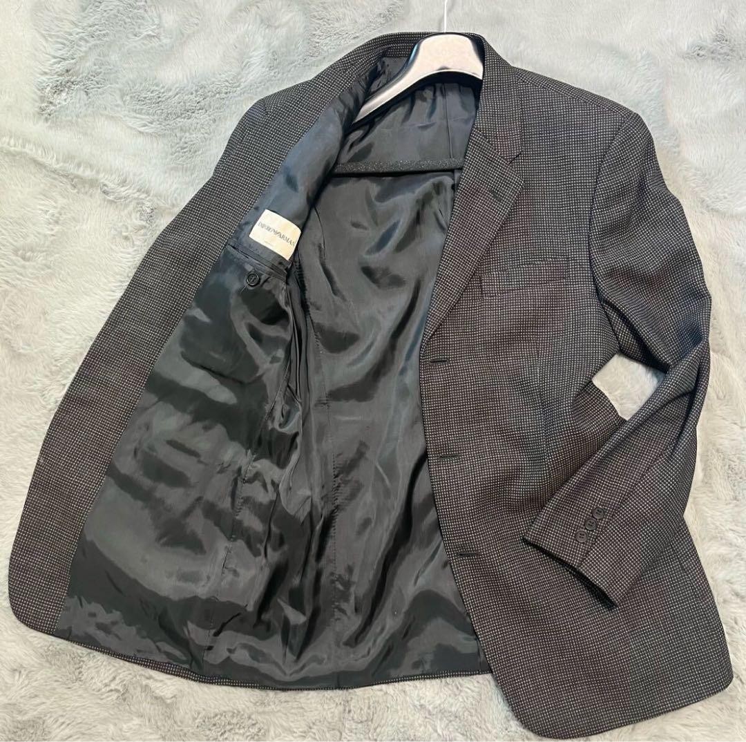 Armani Gray Checkered 2-Button Mens Business Blazer Polyester Mix Preowned