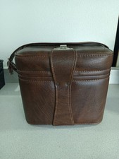 Vintage Hard Leather Brown Fine Camera Case Hand Bag W/ Buckle Short Strap