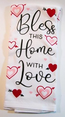 Kitchen Dish Towel Cotton 16 x 26 BLESS THIS HOUSE Gift w Red & White Hearts NEW