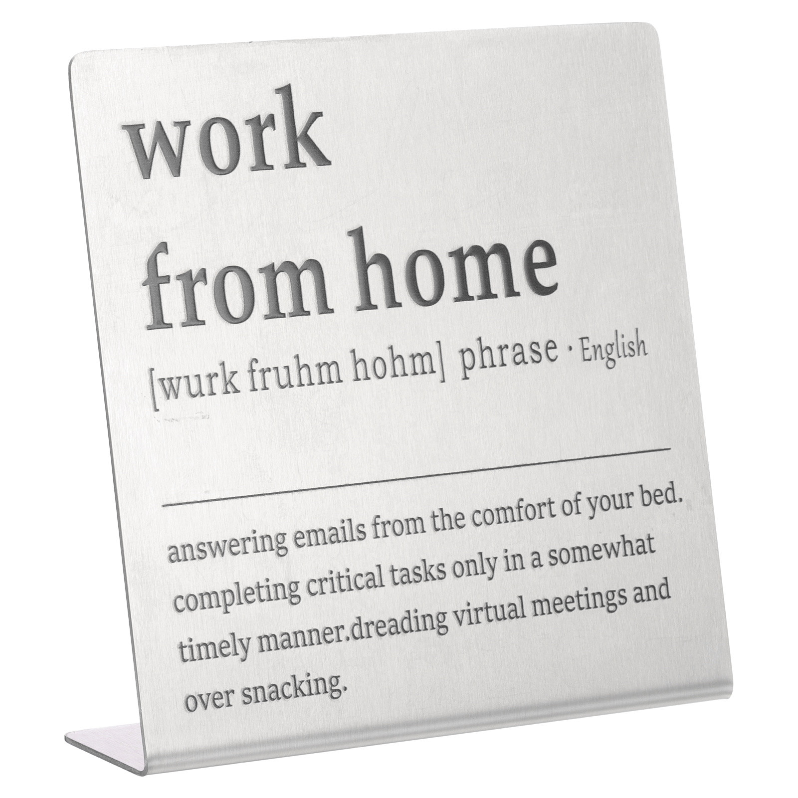 Funny WFH Silver Nameplate Desktop Sign for Office Humor