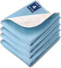 Washable Waterproof Underpads, 24" x 18" 4 Pack Reusable Incontinence Pads for