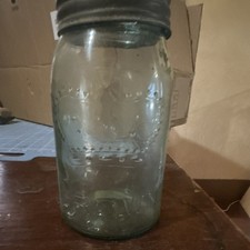 Crown Aqua Glass Embossed Mason Canning Jar Bottle with Metal Lid