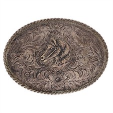 Vtg Taxco Sterling Silver 925 Belt Buckle Horse Cowgirl Rodeo Floral Scroll 1.5"