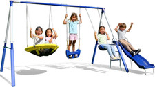 Fairbrook Kids Metal Swing Set with Slide Swings - 500 lb Capacity