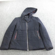 Sandro Jacket Womens 36 Blue Wool Hooded Puff...