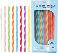 Reusable Stirrer Straws with Cleaner Brush Short Assorted Color Plastic Pipes Fi