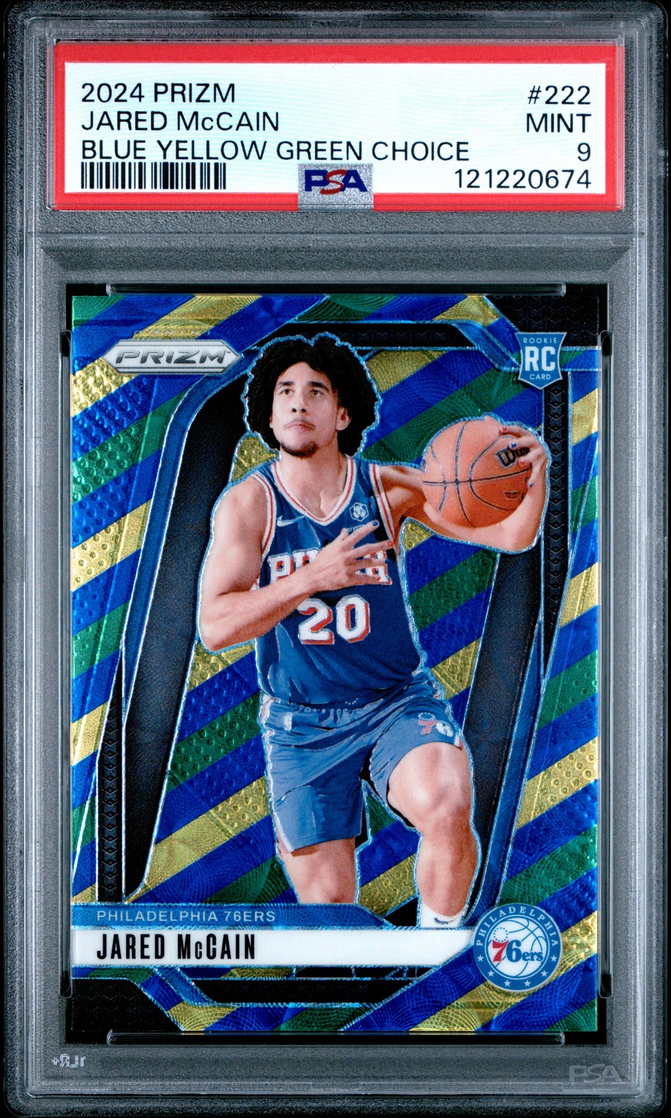 2024 PANINI PRIZM BLUE YELLOW GREEN CHOICE #222 JARED MCCAIN PSA 9