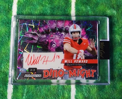 WILL HOWARD AUTO 2/2 LAZER  Wild Card Dino-Might  National Champion Ohio State 