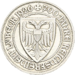 Künker: Weimar 3 Reichsmark 1926 A 700 J. Reichsfreiheit Lübeck Silber