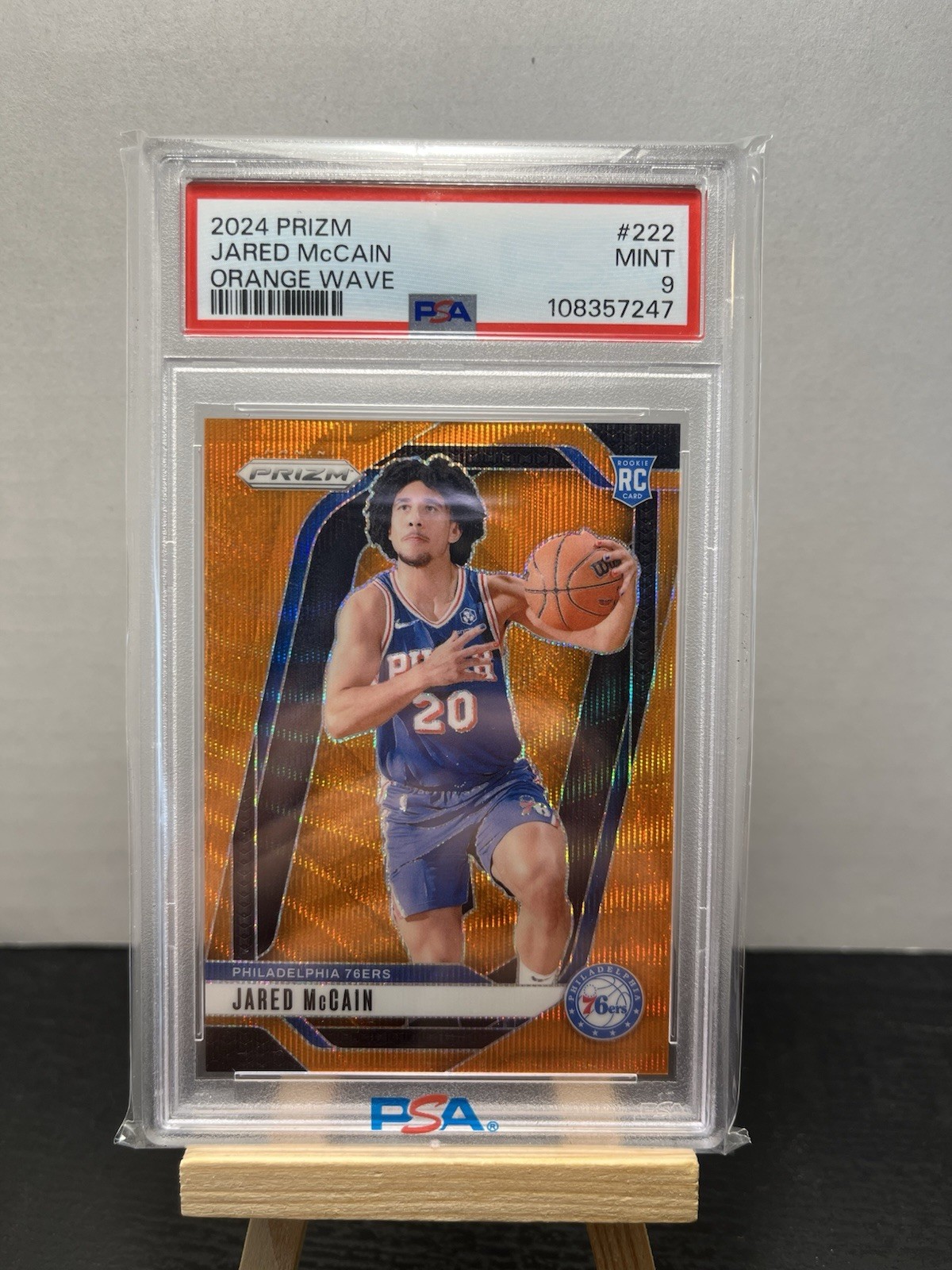 2024-25 Panini Prizm Jared McCain #222 Orange Wave Prizm /60 (RC) PSA 9 Pop 3