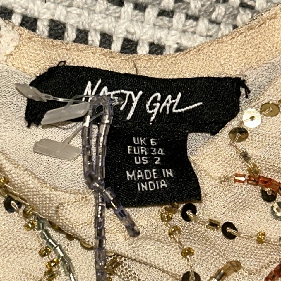 Vestido NastyGal Borla Cuentas Mini Arco Iris Cambio Boho Bohemio Festival Talla 2 Foto 4 de 4