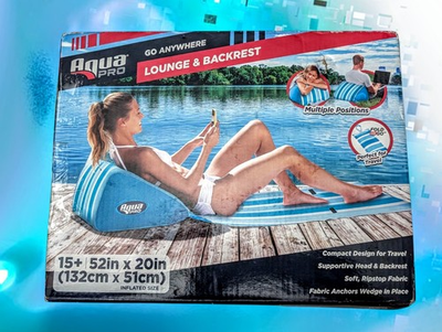 #ad AQUA PRO Travel FOLD AND GO Lounge And Backrest GO ANYWHERE 52x20quot; Blue STRIPED $19.99