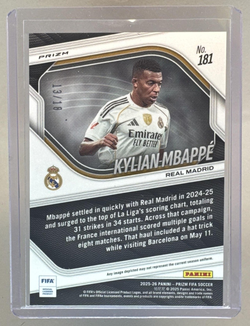Kylian Mbappe 2025 Panini Prizm FIFA #181 Choice Lotus Flower /18 view 2