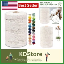 Eco-Friendly 3mm Natural Cotton Macrame Cord - 329 Yards for DIY Crafts & Hom...