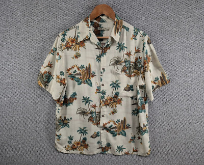 Batik Bay Vintage Herren Island Palm Hawaiian Aloha Print Rayon Button Shirt M