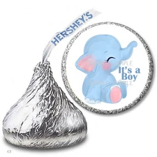 108 It's a Boy Elephant Baby Shower Favors Hershey Kiss Stickers Candy Wrappers