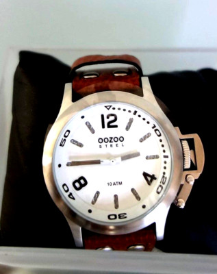 Große OOZOO Herrenuhr 333 Lederarmband weißes Zifferblatt Männergeschenk