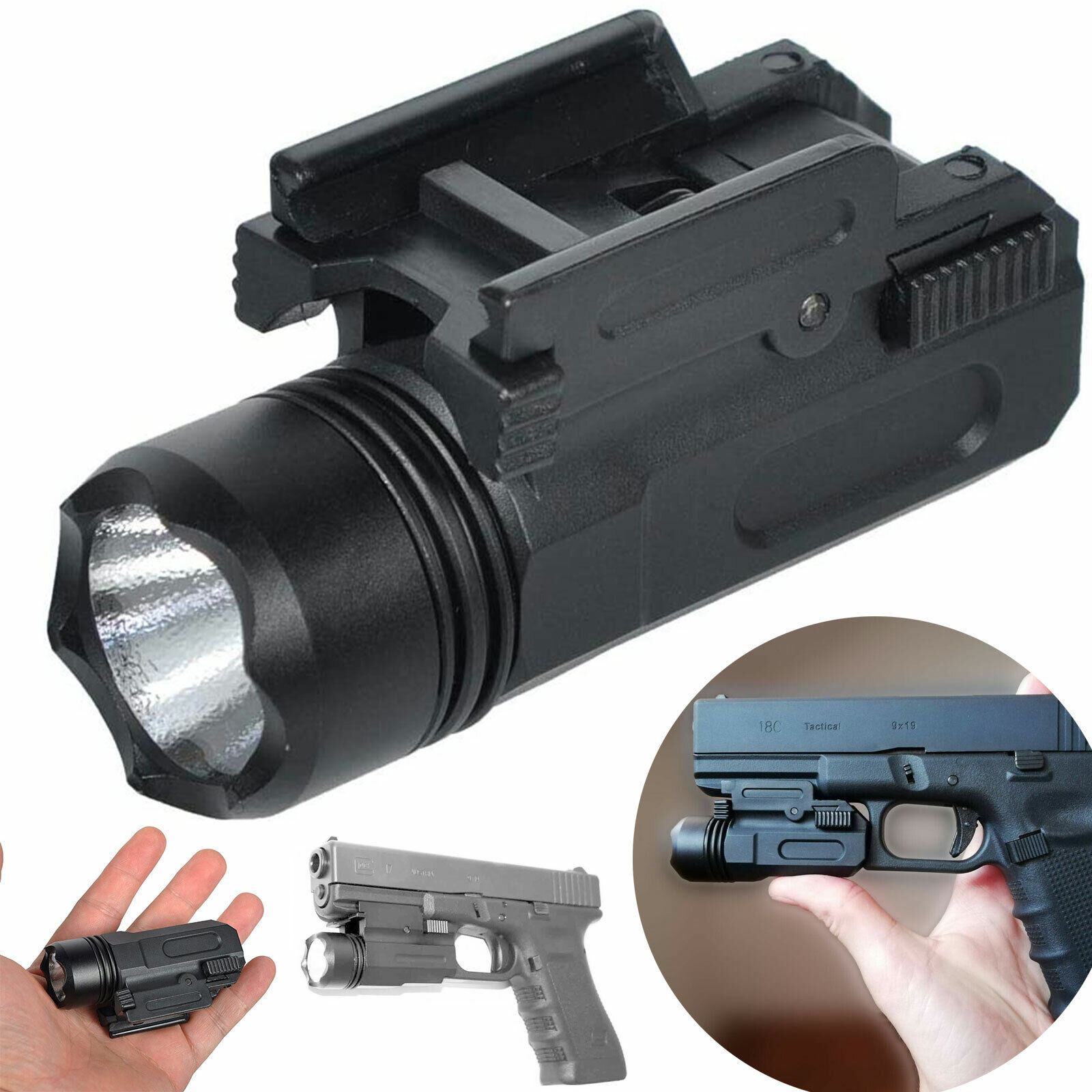 Tactical Pistol Gun Picatinn Flashlight Handgun Torch Light For Glock 17 19 18C