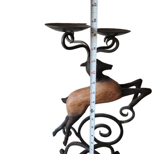 Vintage Reindeer Leaping Deer Wrought Iron Candle Holder 3-Tier 20” Cabin Decor - Picture 6 of 7