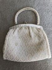 Beaded Purse Clutch Opera Evening Bag Lucite Mother Of Pearl Vintage Hong Kong