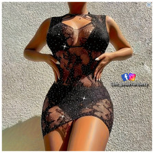 💎 Lingerie Beach Night Wear 💎 Sexy Diamond Mini Skirt Filet Robe Transparente