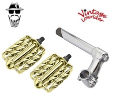 Vtg Lowrider Stem 2-Screw 21.1 Chrome Pedals Double Square Twisted 1/2" Gold