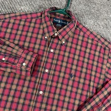 Ralph Lauren Shirt Mens Large Red Plaid Long Sleeve Button Down Blake Fit Casual