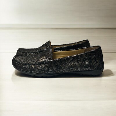 Vaneli Womens Penny Loafer Shoe Size 6.5M Black Metallic Geo Aztec Slip On
