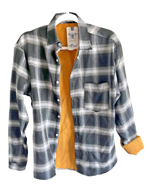 Men's Puruilong Flannel Lined Black Plaid Shirt (Small Size US)