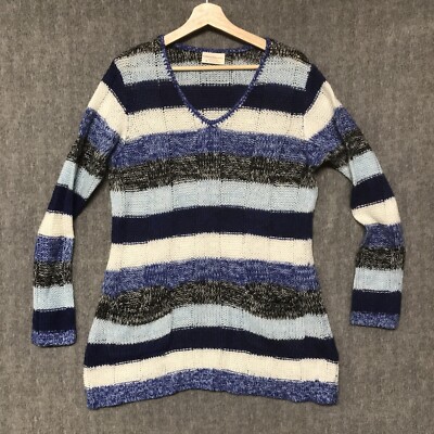 Bobbie Brooks Sweater Womens 1X 14W Blue Stripe Pullover Top Long Sleeve Tunic