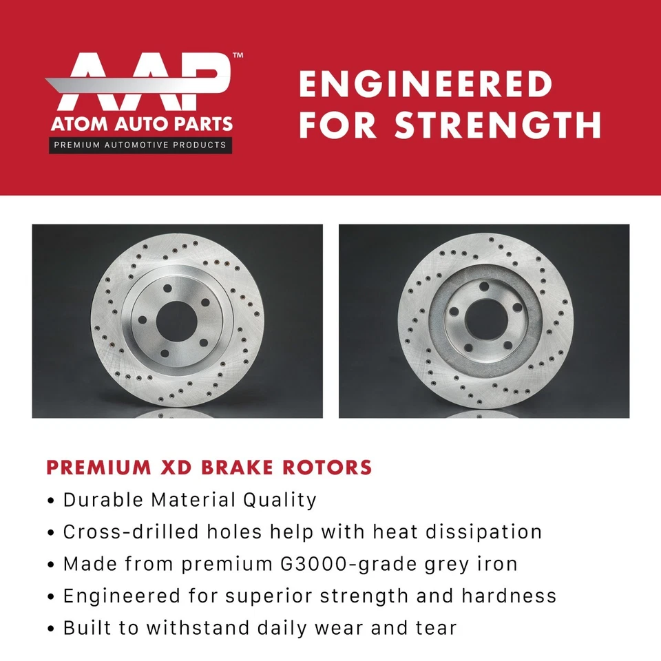 Front & Rear Drilled Brake Rotors + Pads for 2017-2020 Ford Fusion Lincoln MKZ - Image 3 of 4