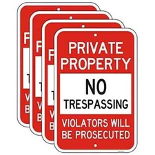 Large 4 Pack Private Property No Trespassing Sign, 12X18 Inches Metal Heavy