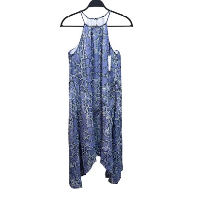 Three Eighty Two Purple Snakeskin Print Halter Handkerchief Hem Dress Small NWT