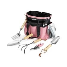 WORKPRO 7-Piece Pink Garden Tool Set, Stainless Steel Gardening Tools with Wo...