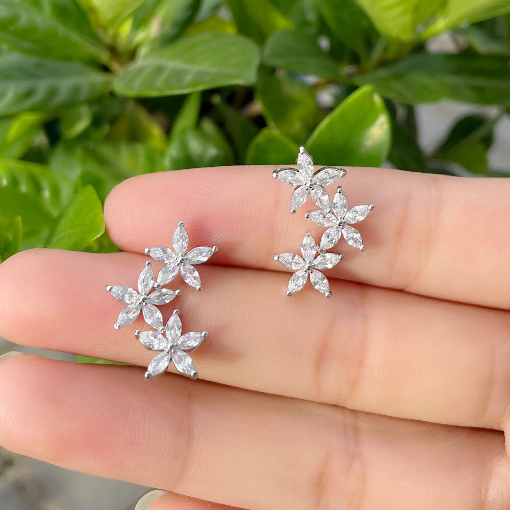 silver diamond lv earrings