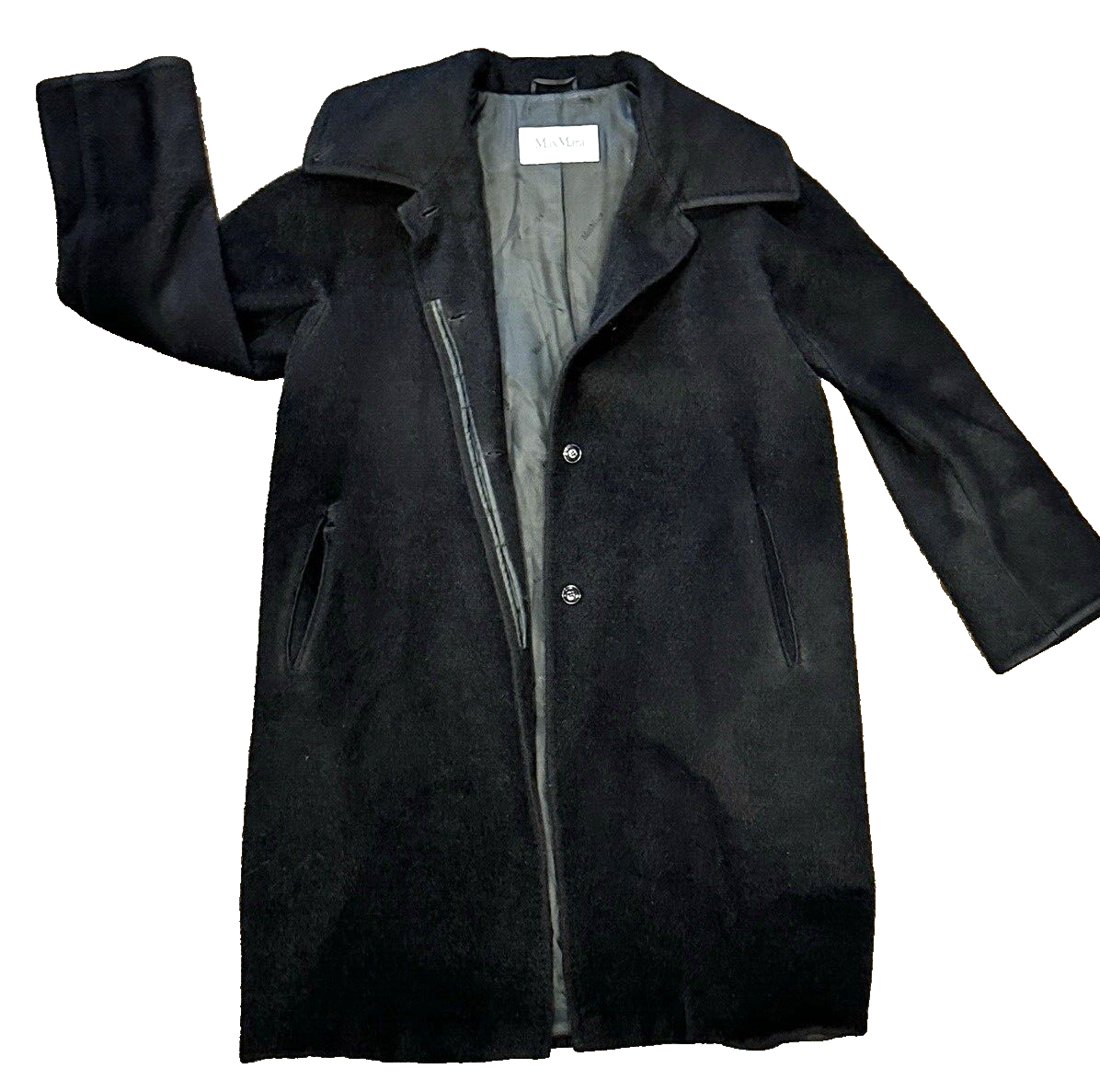Max Mara Italian Alpaca Wool Long Sleeve Black Coat Size 32