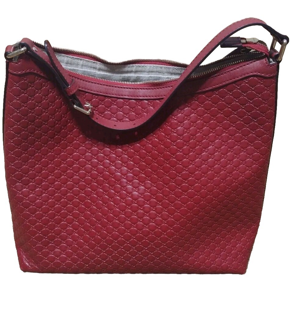 AUTH Gucci Red Leather Microguccissima Hobo Bag 449732 With Gold