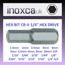 HEXAGON BIT 1/4" HEX DRIVE METRIC & IMPERIAL FULL RANGE 25mm LONG INSERT NO HOLE