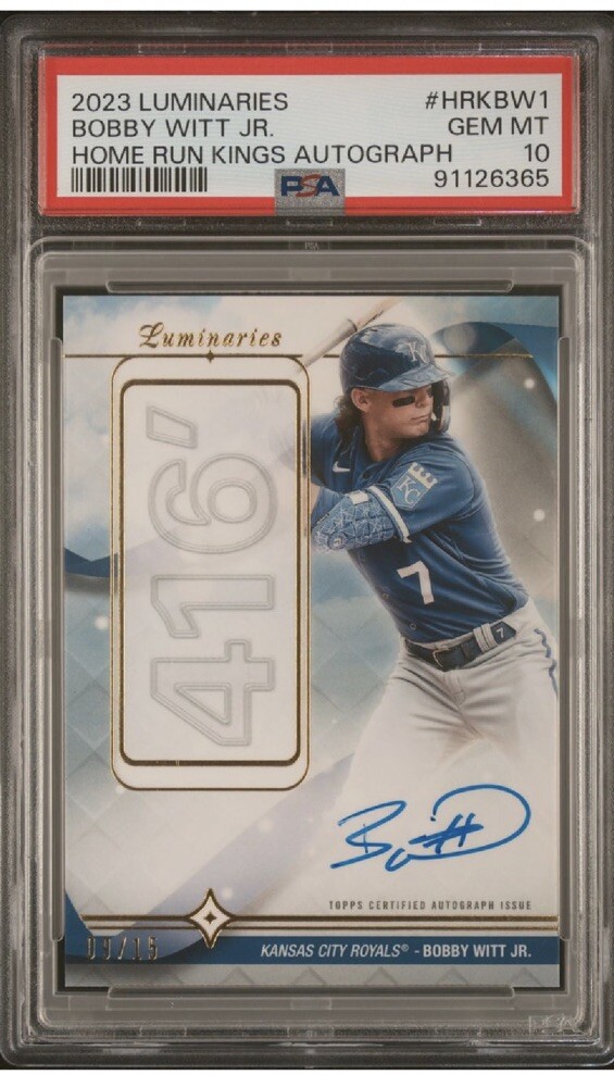 2023 TOPPS LUMINARIES BOBBY WITT JR. HOME RUN KINGS #/15 PSA 10 