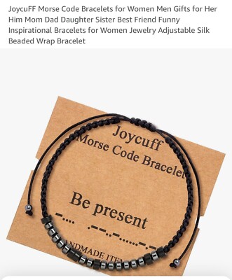 Joycuff Morse Code Handmade Beaded Braided Bracelet Black & Gunmetal