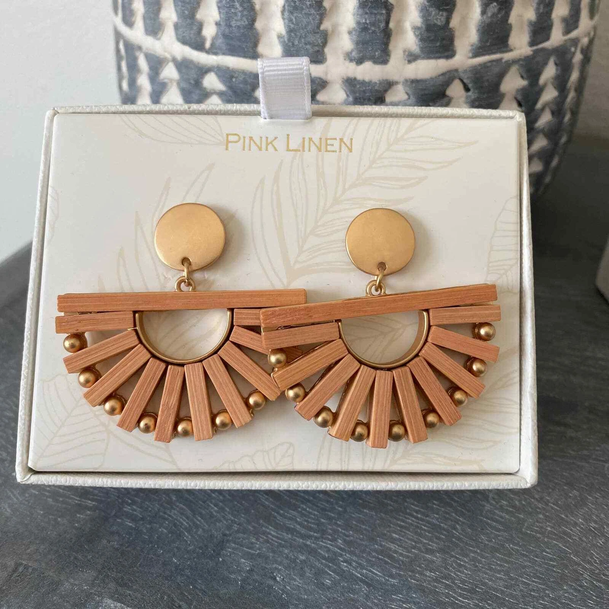 Pink linen earrings sale