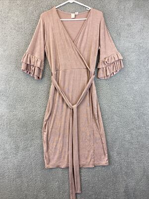 Lost Ink Dress Women s XL Pink Rose Ruffled Short Sleeve Surplice / 32-34