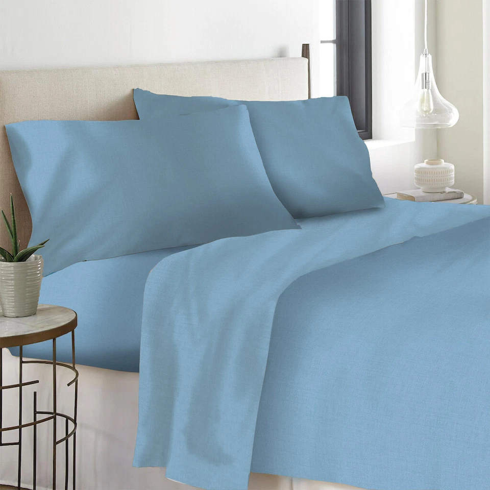 Completo Lenzuola Puro Cotone 100% Morbido Tinta Unita 3 Misure Vari Colori - Immagine 4 di 4