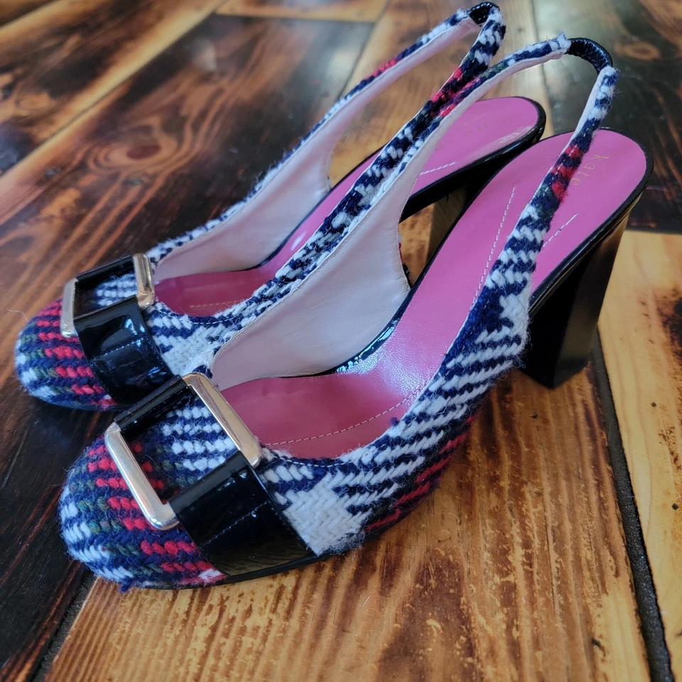 Kate Spade New York Kassie Plaid 6.5 B Slingback Pumps Made in Italy - Image 2 of 4
