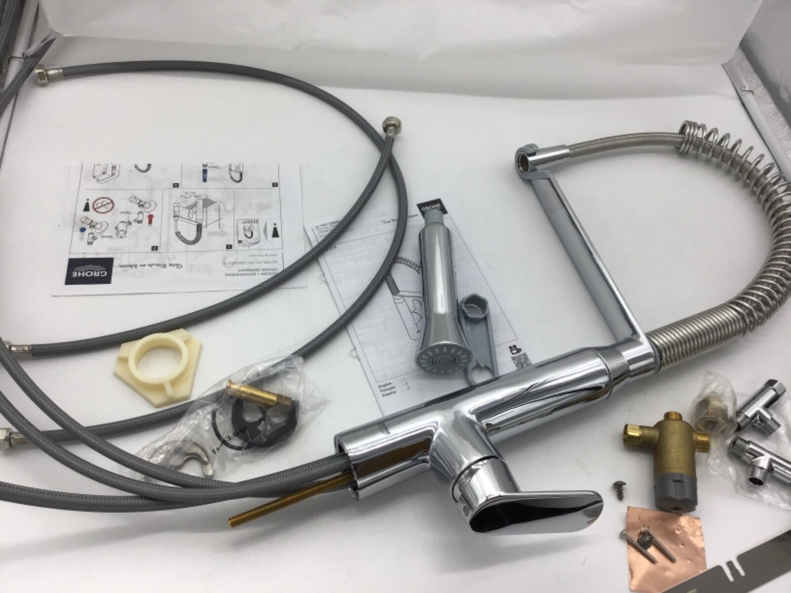 GROHE 3031400 K7 FOOT CONTROL SINGLE HANDLE KITCHEN FAUCET, STARLIGHT