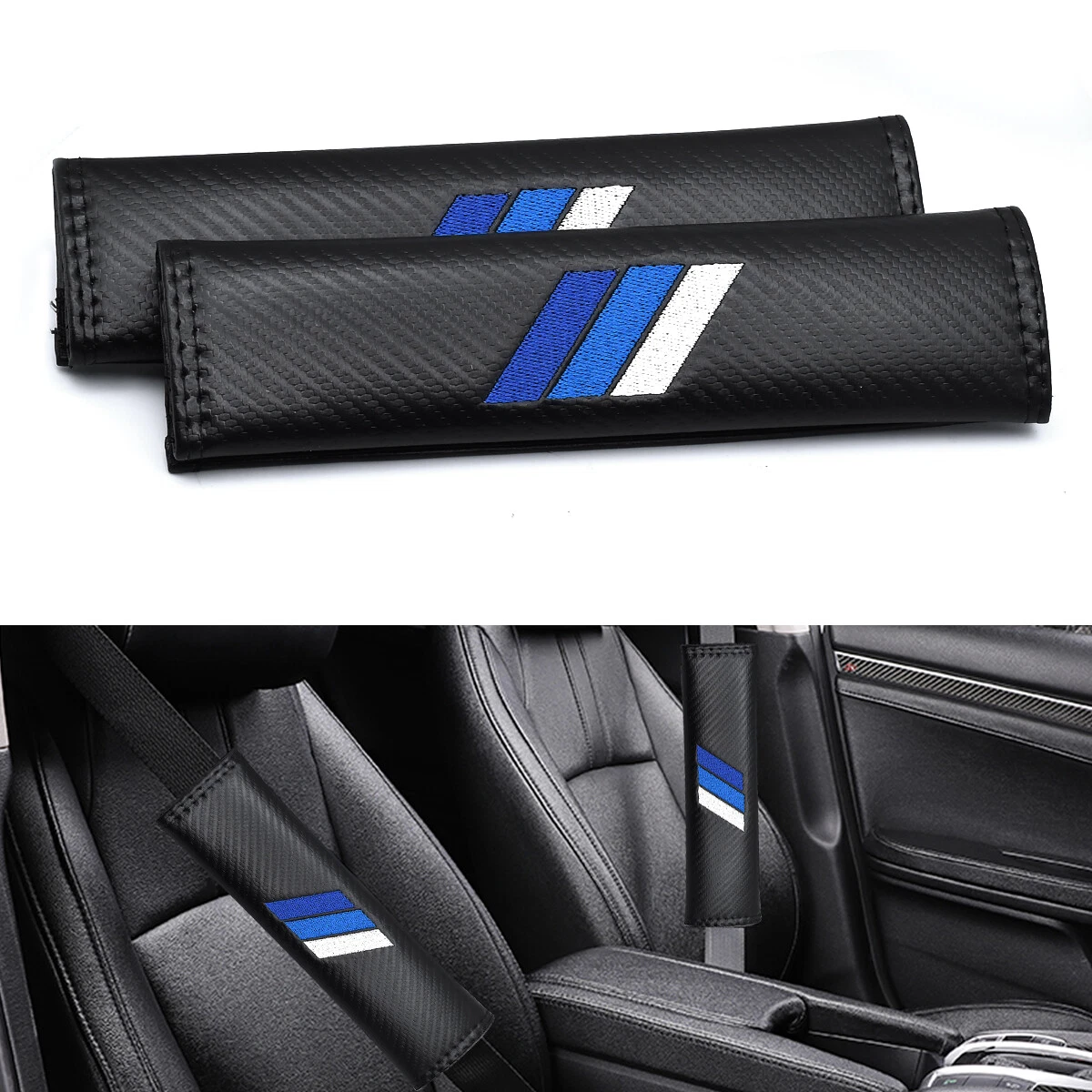 Seat Belt Shoulder Pads for Comfort, Embroidered Logo Leather Car