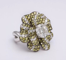 Round Brilliant-Cut Greenish Yellow Citrine Stone Floral 925 Silver Ring 8.CT CZ