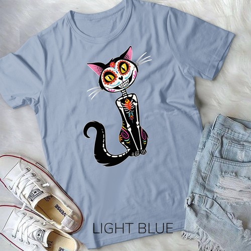 Cat Sugar Skull Dia de Los Muertos, Day of The Dead T-Shirt Unisex T-shirt - Picture 4 of 12
