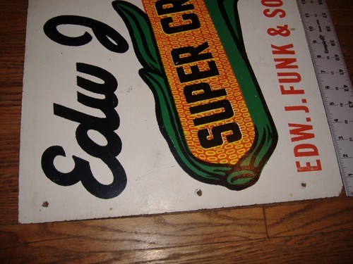 Original Vintage Edward J. Funk Super Crost Seed Corn Sign - Picture 6 of 8