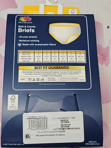 🐻 Fruit Of The Loom Girls' True Comfort 360 Stretch Brief Underwear, 6 Pack🆕 - Picture 3 of 3